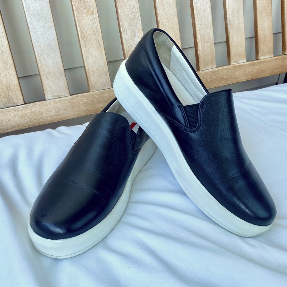 Prada platform slip on leather skate shoes